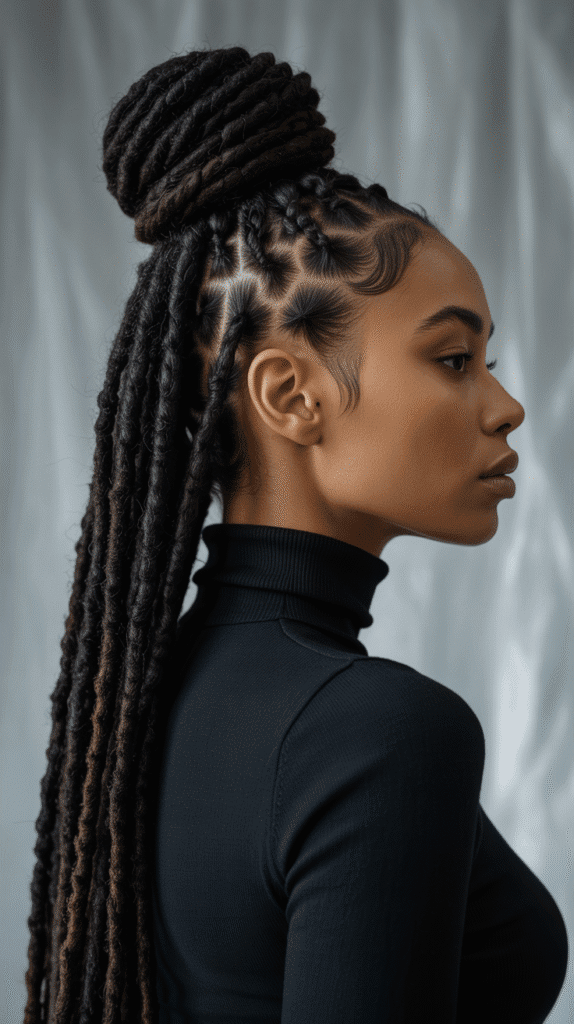 37 Best Dreadlock Styles for Black Women That Slay Every Look 3 High Top Bun