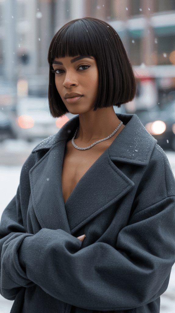 27 Sleek Straight Natural Hairstyles for Black Women Perfect for Winter 15 Sleek Straight Hair with Blunt Bangs