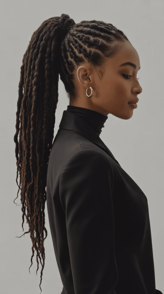 37 Gorgeous Long Dreadlock Styles for Black Women Full of Elegance 6 High Ponytail with Long Locs