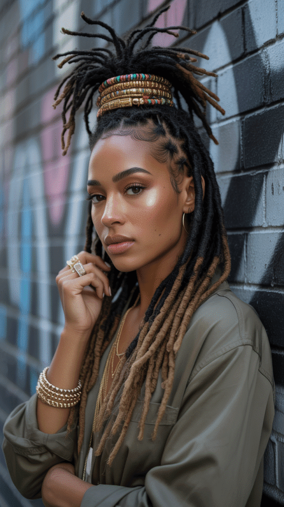 30 Chic Dreadlock Styles for Black Women 2025 You'll Love 6 Half-Up Half-Down with Accessories