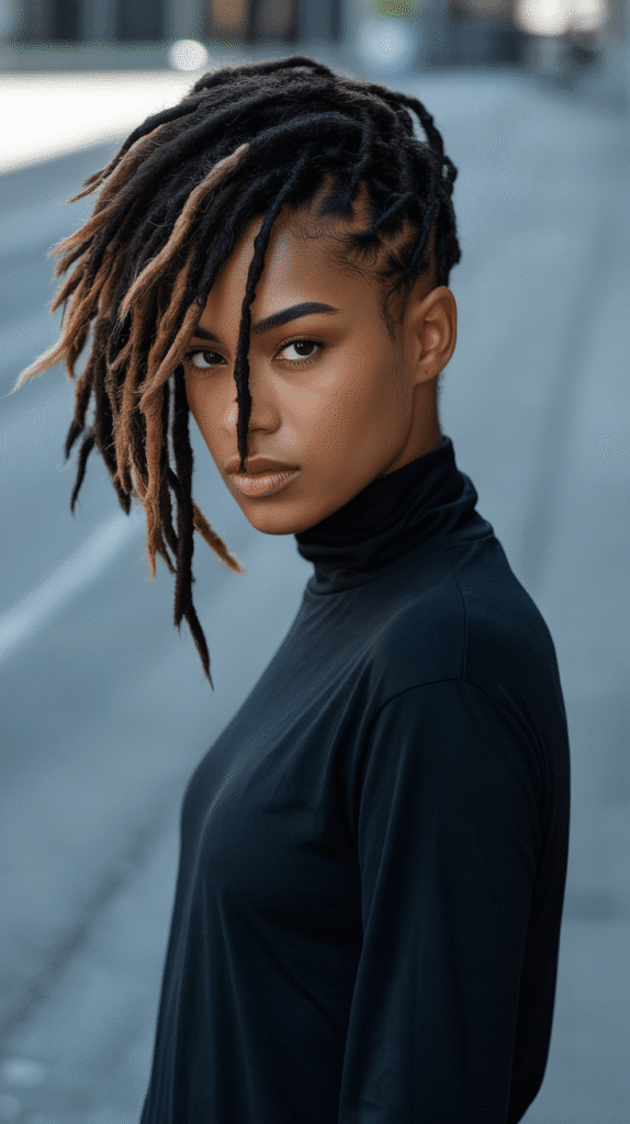27 Latest Dreadlock Style Designs That Are Creative and Unique 16 Asymmetrical Loc Style with Side Sweep