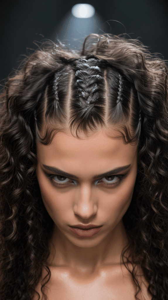 33 Stunning Curly Half-Up Half-Down Hairstyles 25 Curly Half-Up with Mohawk Braid