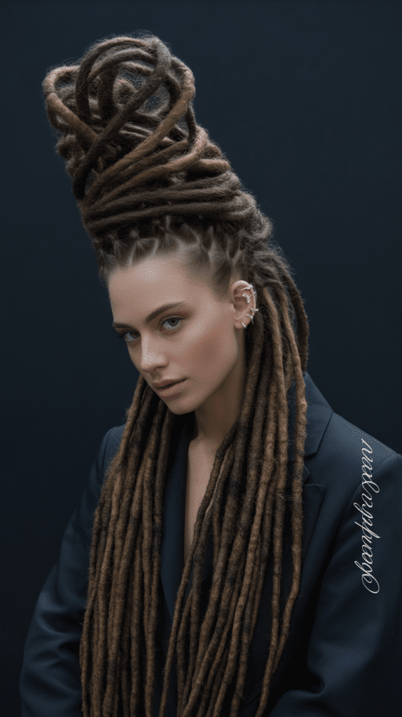 33 Latest Dreadlock Styles for Long Hair That Turn Heads 23 Sculptural High Updo