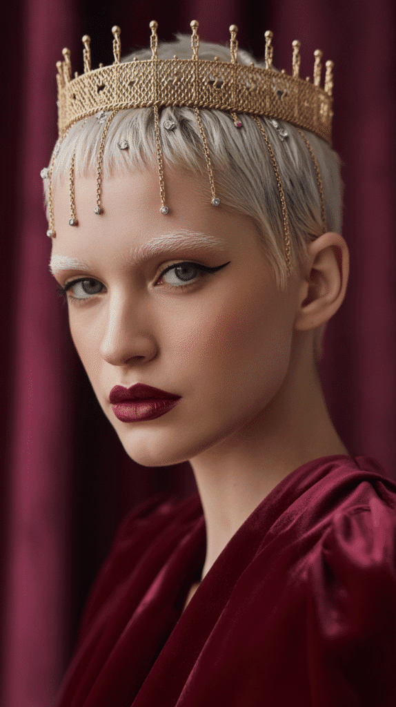 33 Chic Medieval Hairstyles for Short-Haired Princesses 7 The Pixie Crown with Metallic Accessories