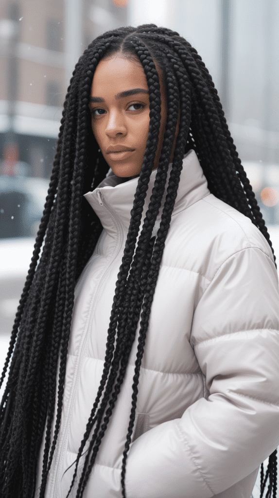 27 Best Winter Braided Hairstyles for Black Women to Stay Cute & Cozy 3 Jumbo Box Braids