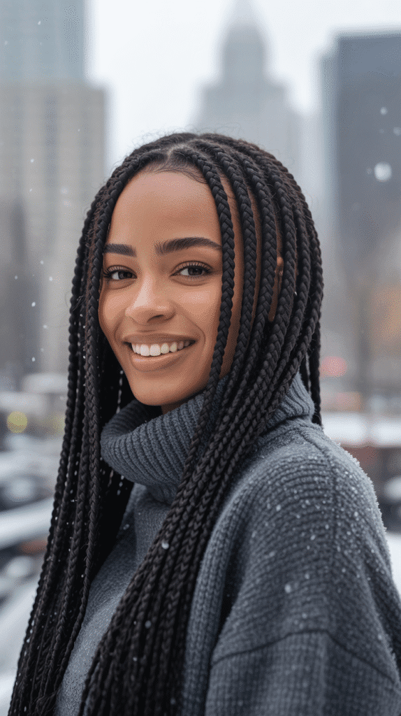 33 Elegant Winter Hairstyles for African American Women of All Ages 26 Knotless Box Braids