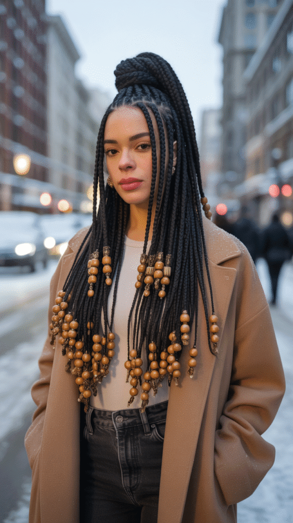 33 Trendy Winter Hairstyles for Black Women in 2025 You'll Fall in Love With 7 Knotless Braids with Beads