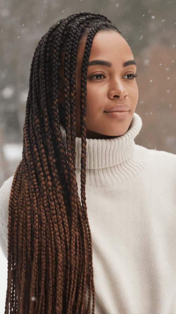 27 Best Winter Braided Hairstyles for Black Women to Stay Cute & Cozy 1 Classic Box Braids