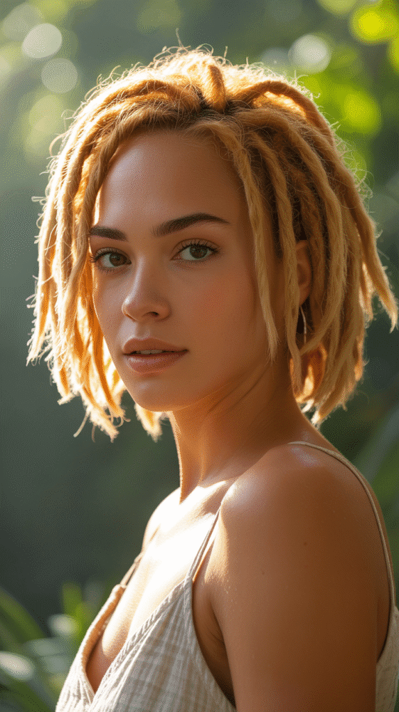 30 Latest Dreadlock Styles for Short Hair That Look Fresh 25 Honey Blonde Short Locs