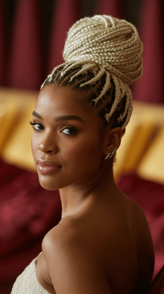 27 Elegant Blonde Prom Hairstyles for Black Women to Shine on Your Big Night 21 Vanilla Blonde Braided Bun