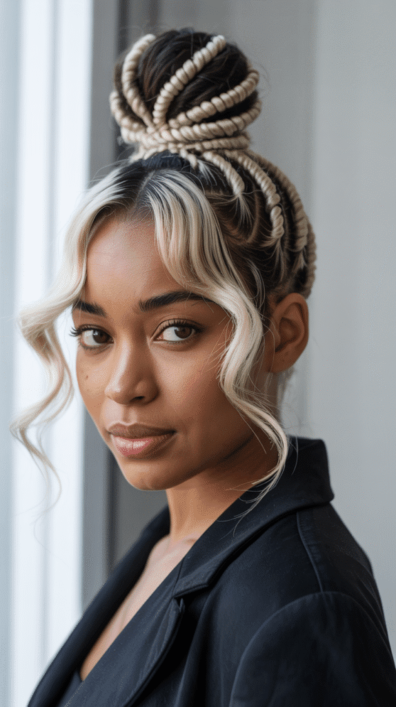 27 Classic Blonde Updo Hairstyles for Black Women for Every Occasion 10 Twisted Blonde Top Knot
