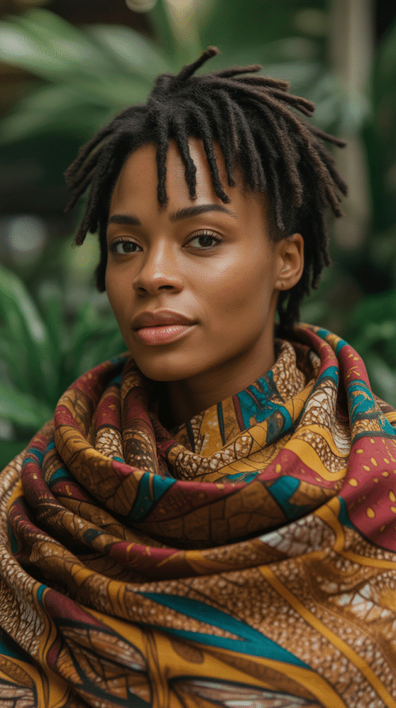 33 Trendy Short Dreadlock Styles for Black Women to Copy Now 27 Short Locs with Scarf Wrap
