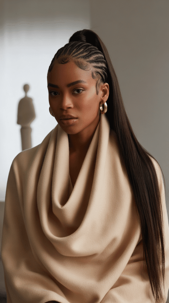 27 Sleek Straight Natural Hairstyles for Black Women Perfect for Winter 19 Sleek Straight Ponytail with Wrapped Sections