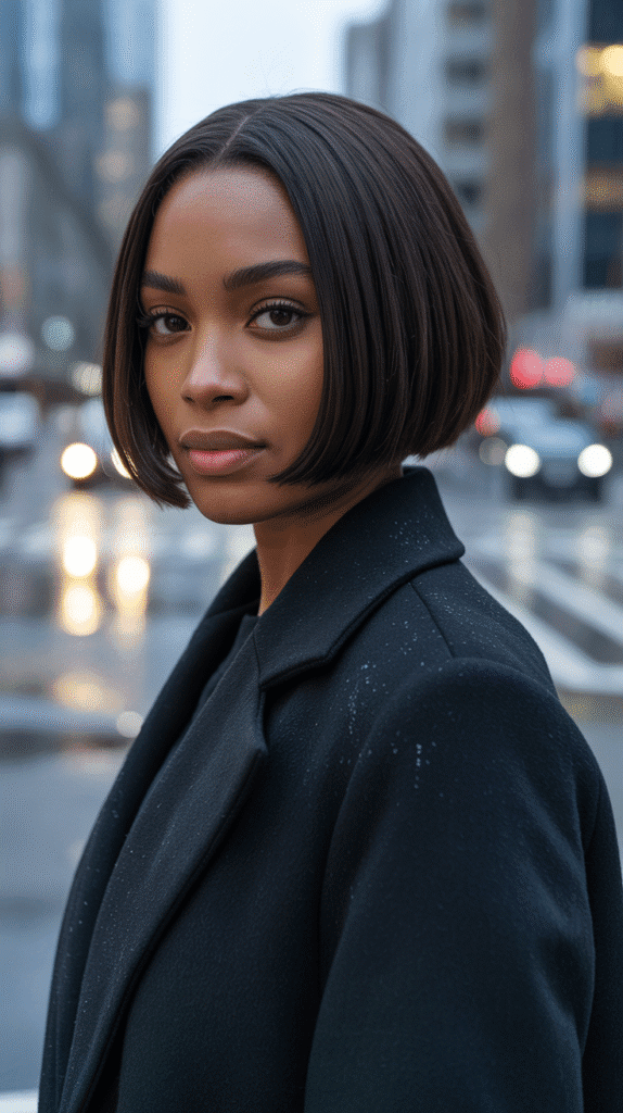27 Sleek Straight Natural Hairstyles for Black Women Perfect for Winter 4 Side-Swept Sleek Bob