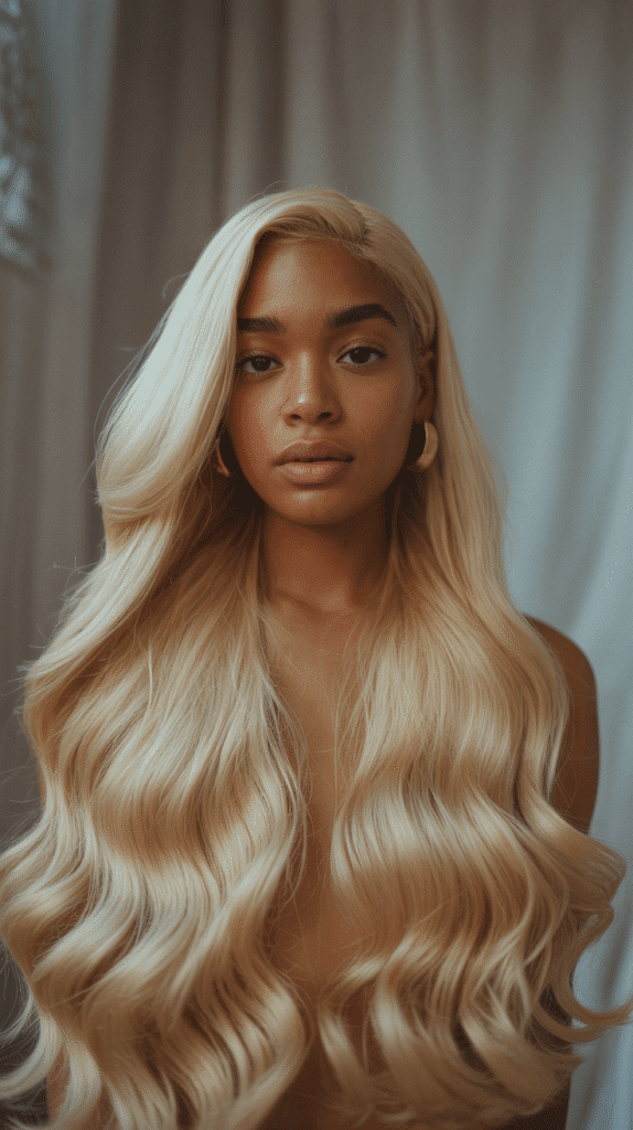 30 Long Blonde Hairstyles for Black Women That Slay All Year 30 Champagne Blonde Silk Press