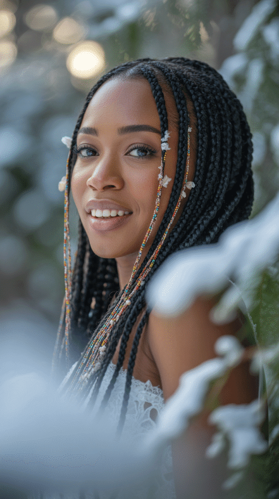 25 Breathtaking Winter Wedding Hairstyles for Black Brides 20 Fulani Braids with Beaded Accents