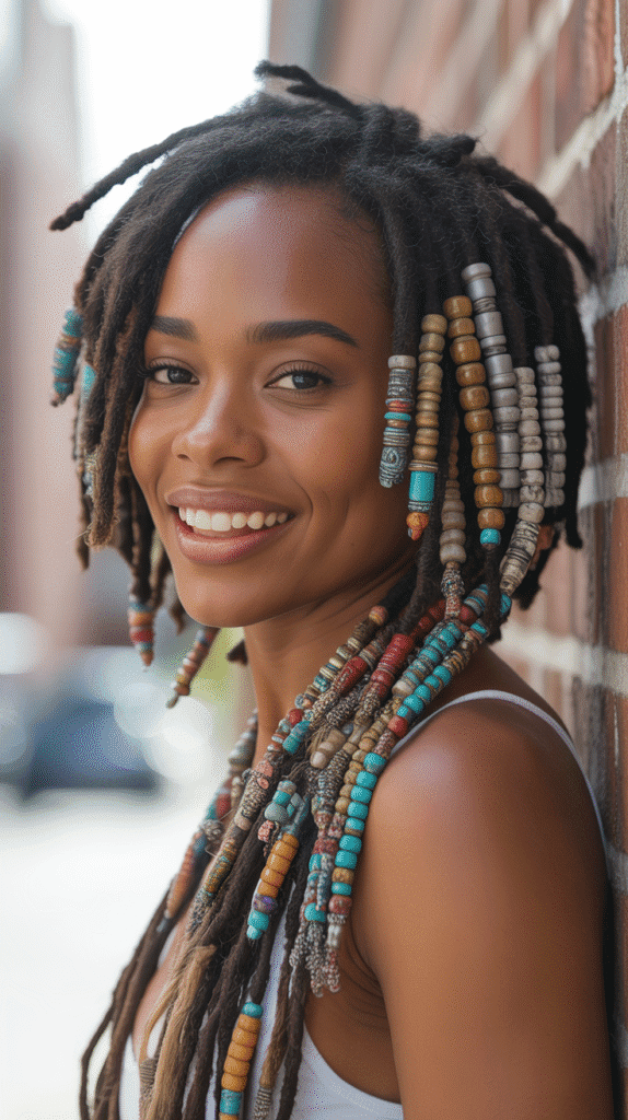 33 Trendy Short Dreadlock Styles for Black Women to Copy Now 33 Short Locs with Beads