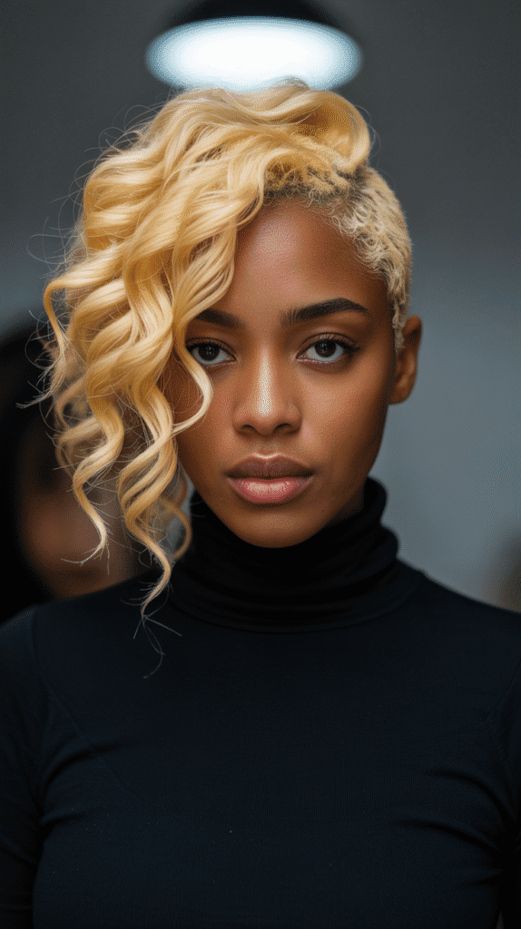 30 Curly Blonde Hairstyles for Black Women That Bring Volume & Bounce 24 Lemon Blonde Curly Side Part