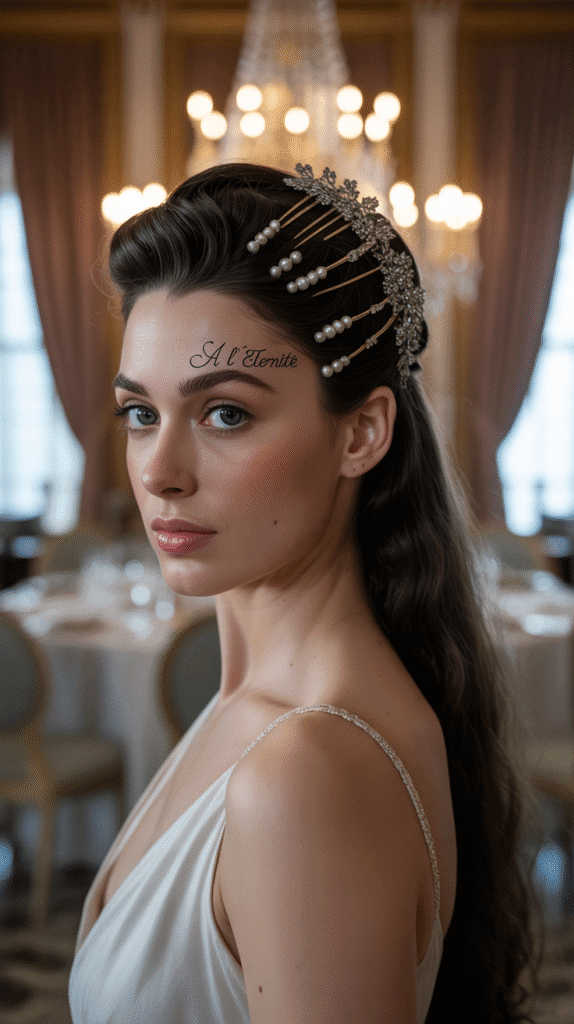 33 Chic French Hairstyles for Long Hair That Feel Romantic and Timeless 31 Swept-Back with Hair Jewelry