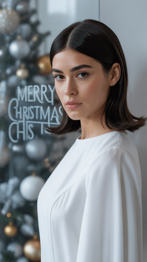 30 Easy Christmas Party Hairstyles for Medium Hair That Save Time 18 Sleek Middle Part with Tucked Ends