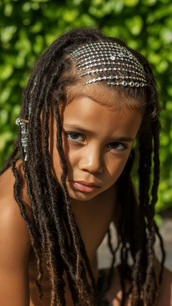 37 Adorable Dreadlock Styles for Kids That Are Easy & Cute 26 Side Part with Accessories