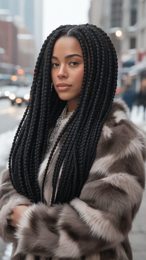 33 Elegant Winter Hairstyles for African American Women of All Ages 30 Jumbo Box Braids