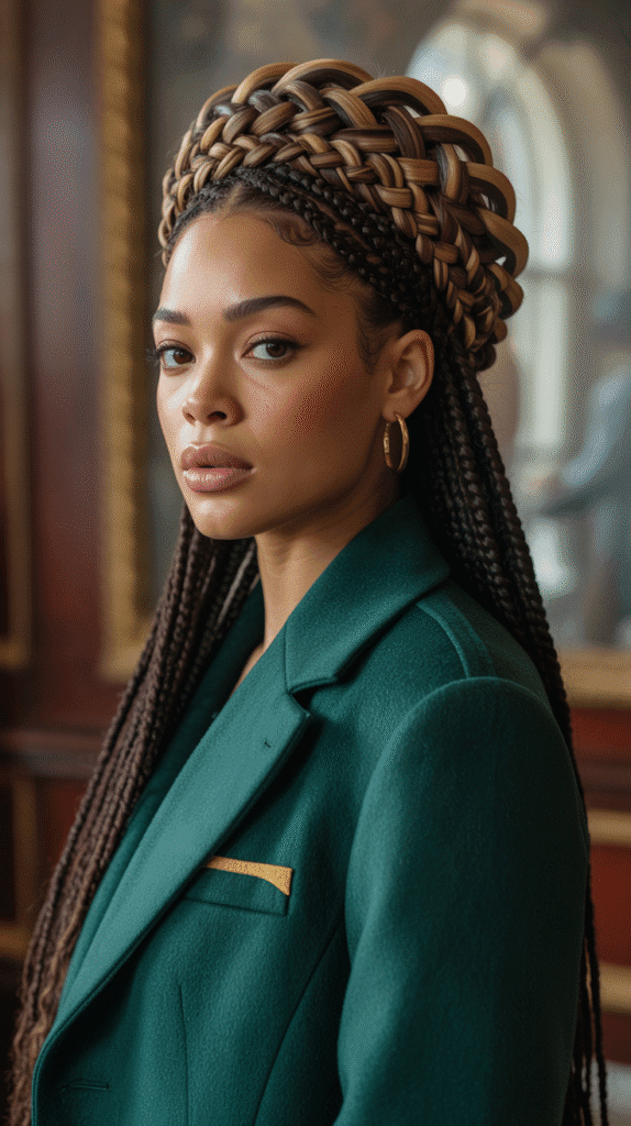 25 Stunning Winter Weave Hairstyles for Black Women That Slay All Season 9 Braided Crown with Weave Extensions