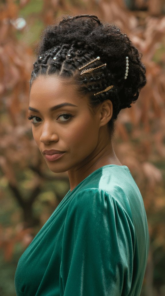 30 Cozy Fall & Winter Hairstyles for Black Women You'll Want to Copy 19 Textured Updo with Accessories