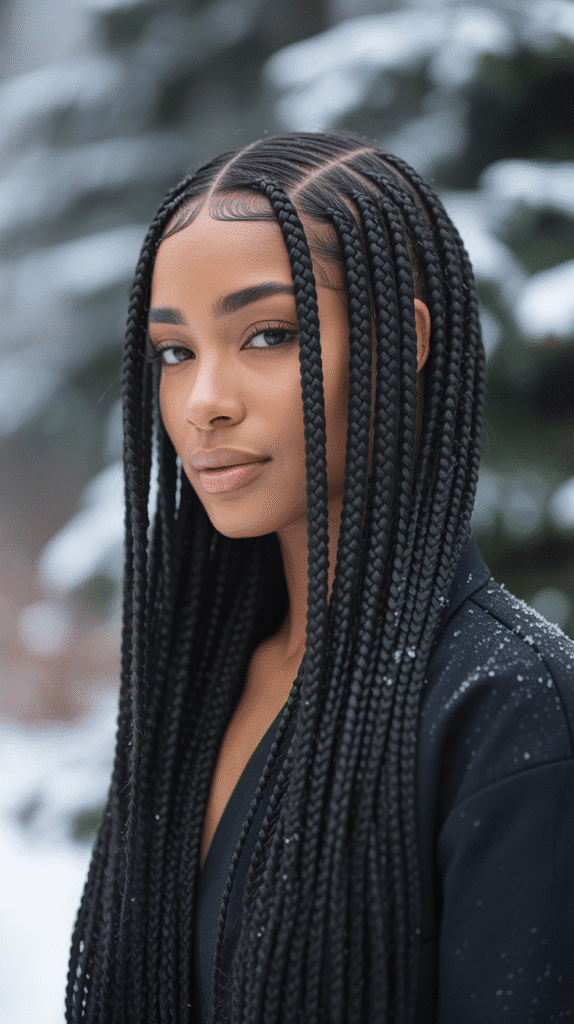 30 Gorgeous Winter Wig Styles for Black Women You'll Want to Try Now 17 Box Braids with Triangle Parts