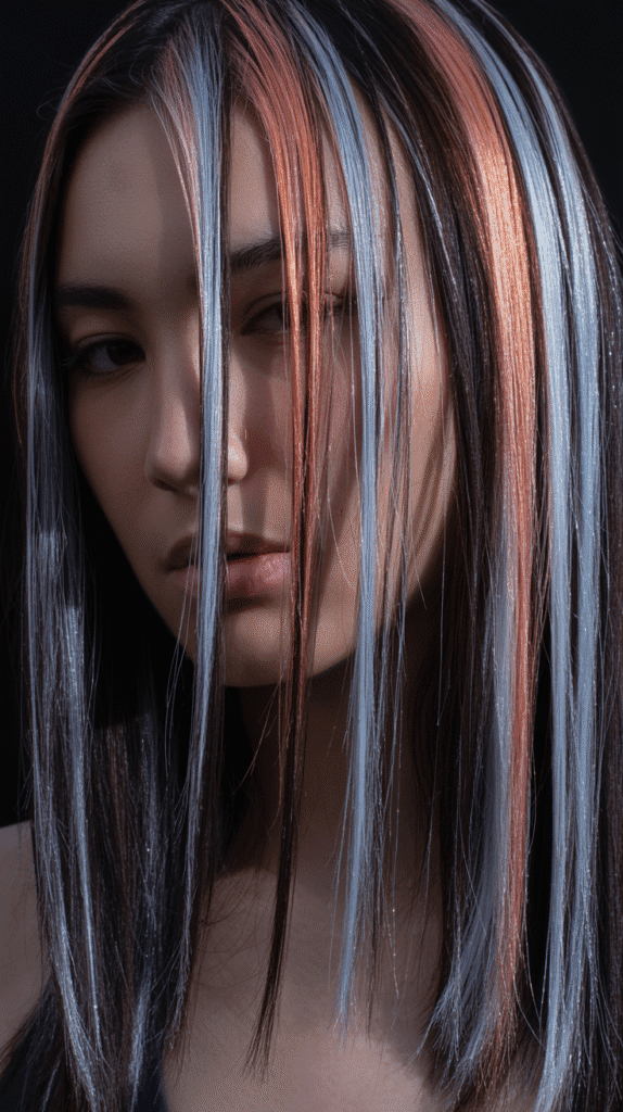 27 Chic Whimsical Hairstyles for Straight Hair That Add a Touch of Grace 26  Straight Hair with Metallic Temporary Color
