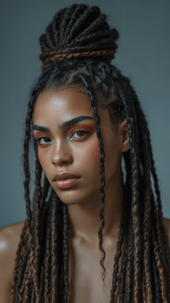 33 Latest Dreadlock Styles for Long Hair That Turn Heads 17 Loc Bun with Bang Accent