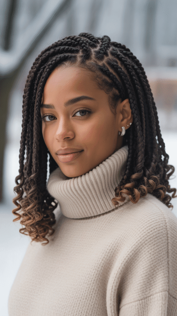 Box Braids with Curled Ends