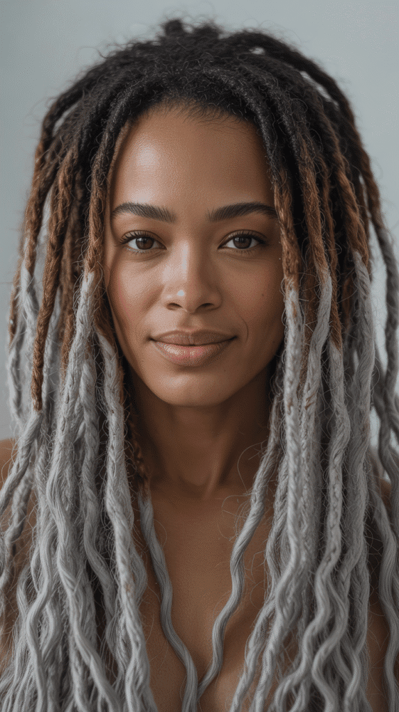 27 Latest Dreadlock Style Designs That Are Creative and Unique 12 Long Flowing Locs with Natural Gray