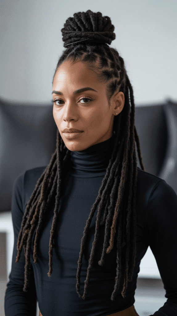 37 Best Dreadlock Styles for Black Women That Slay Every Look 34 Loc Top Knot