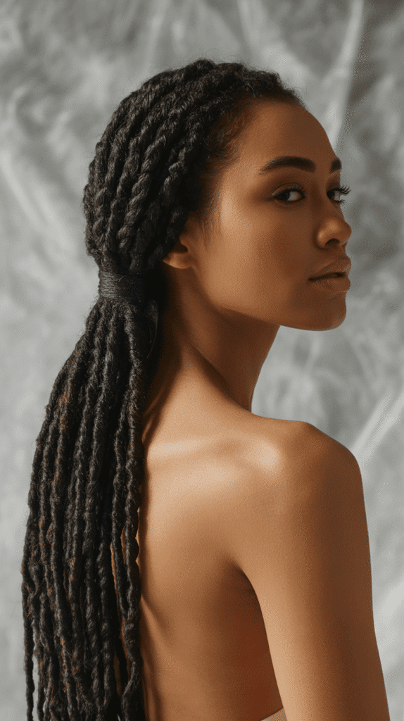 37 Gorgeous Long Dreadlock Styles for Black Women Full of Elegance 26 Long Locs Low Ponytail