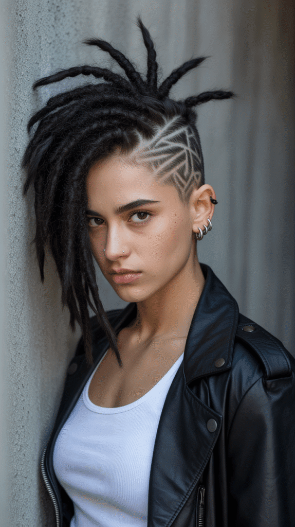 30 Latest Dreadlock Styles for Women That Inspire Confidence 12 Mohawk-Style Center Part