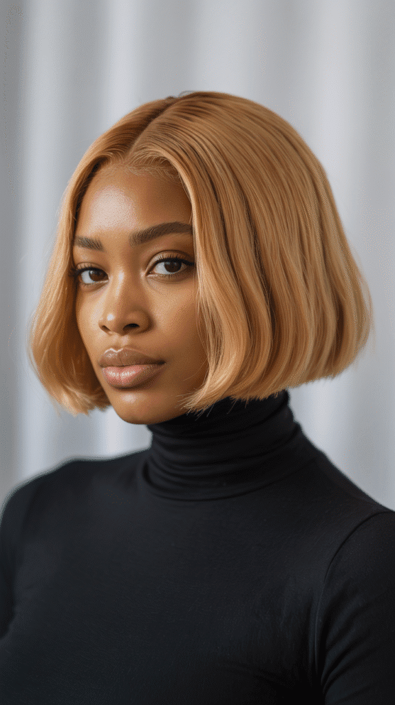 27 Short Blonde Hairstyles for Black Women That Are Totally Trendy 2 Honey Blonde Bob with Blunt Cut