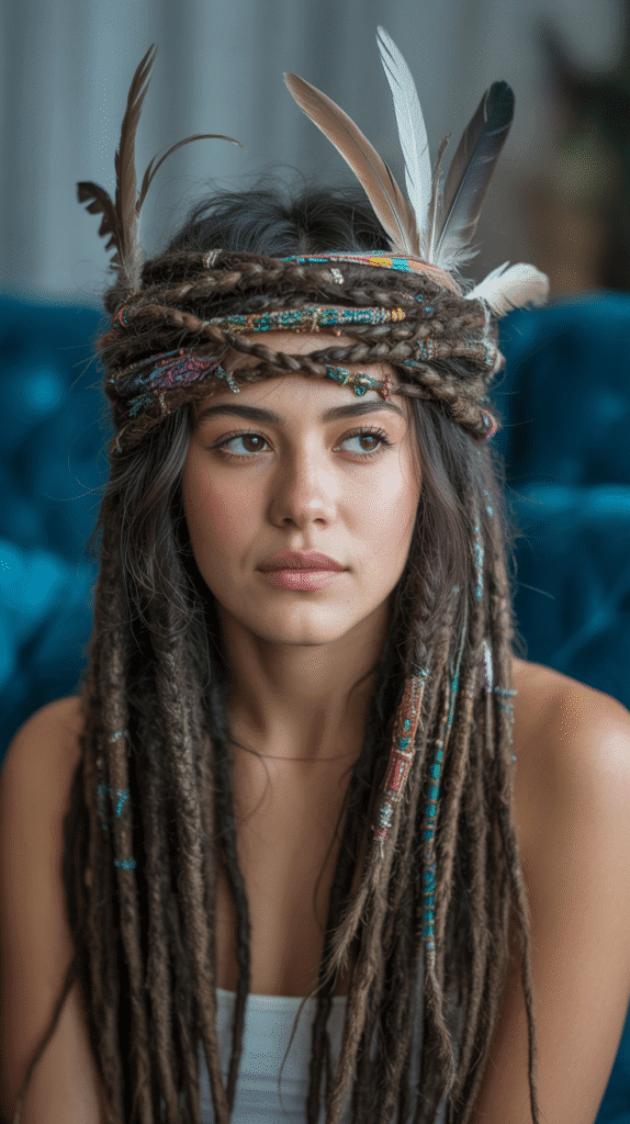 33 Latest Long Dreadlock Styles Full of Elegance and Style 7 Braided Crown with Flowing Locs