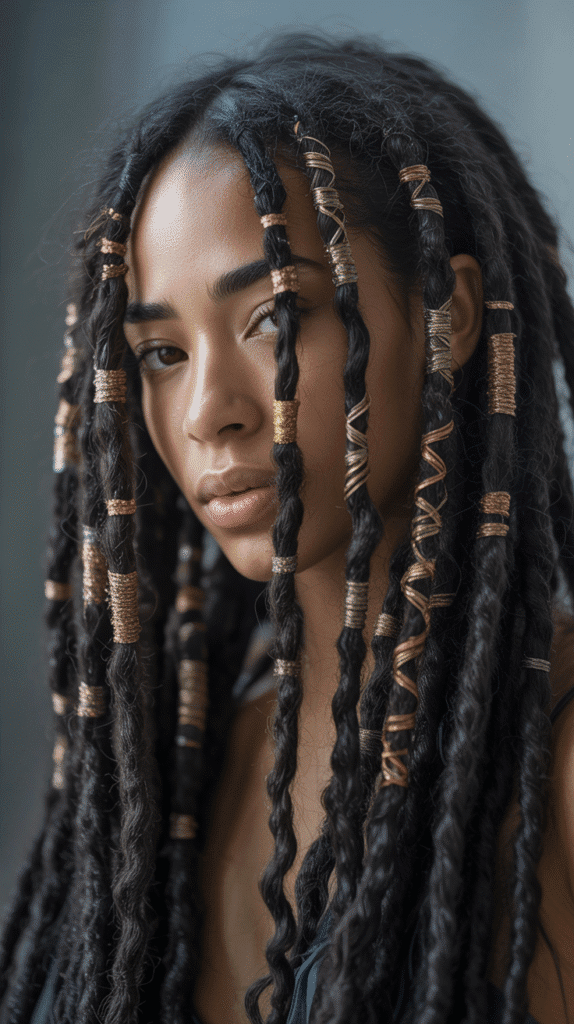 33 Latest Long Dreadlock Styles Full of Elegance and Style 14 Wrapped Loc Accents
