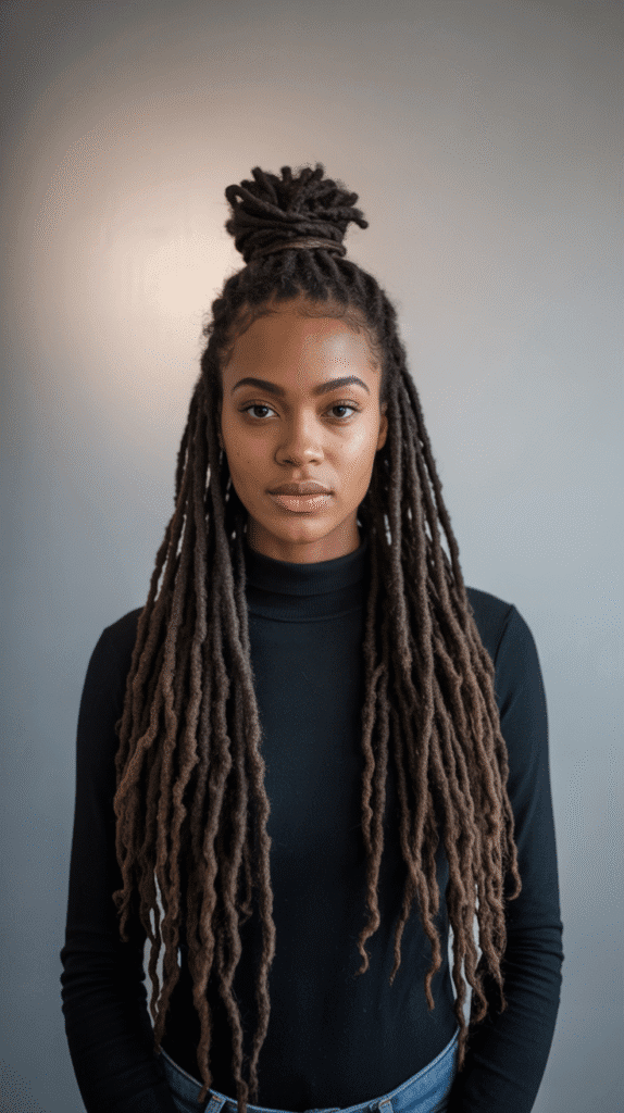 37 Elegant Dreadlock Styles for Women That Inspire Confidence 6 Half-Up Half-Down Style