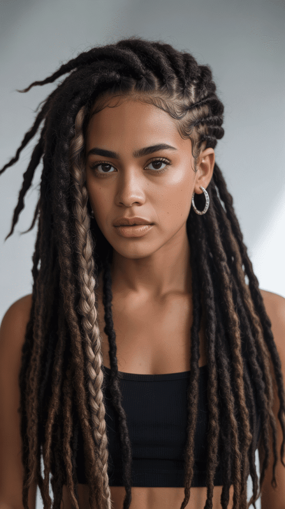 33 Latest Long Dreadlock Styles Full of Elegance and Style 9 Asymmetrical Side Braid