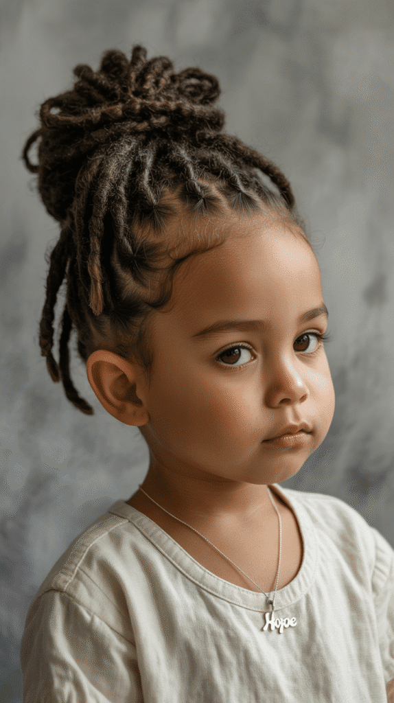 37 Adorable Dreadlock Styles for Kids That Are Easy & Cute 29 Twisted Side Bun