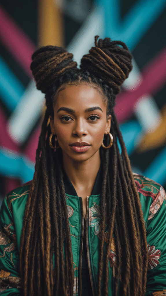 37 Best Dreadlock Styles for Black Women That Slay Every Look 22 Space Buns with Locs