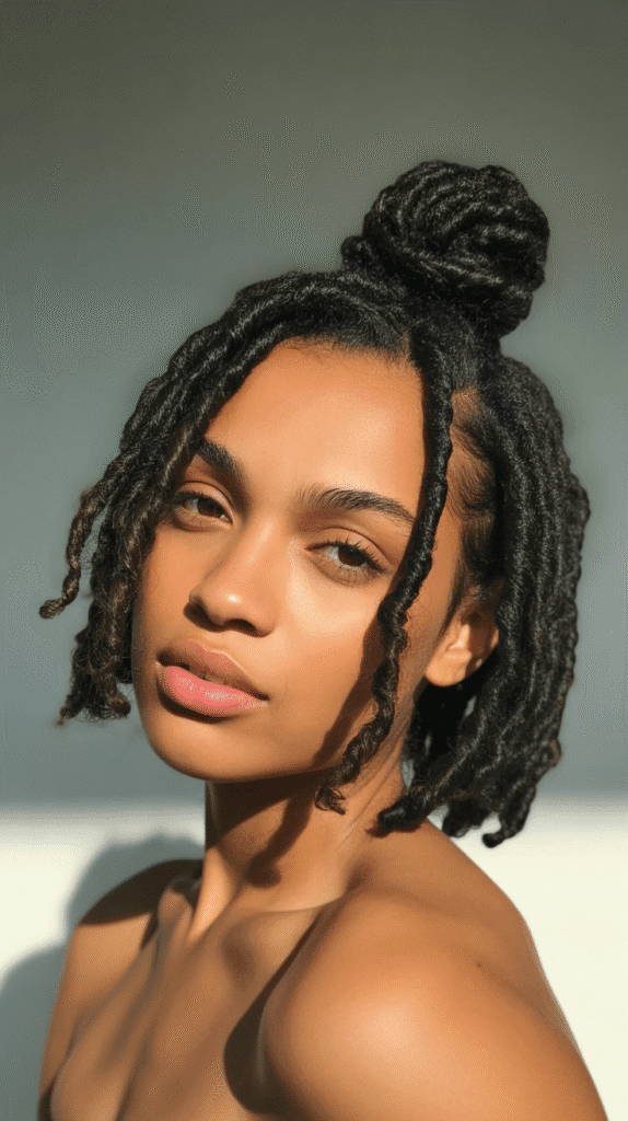 33 Chic Short Dreadlock Styles for Ladies That Stay in Style 18 Half-Up Half-Down Loc Style