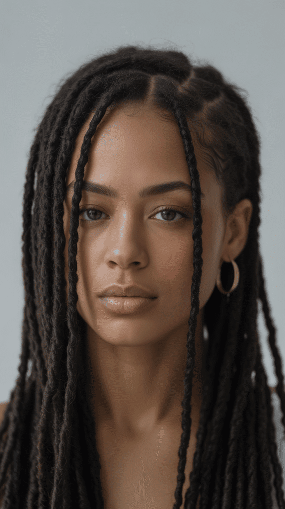 30 Beautiful Medium Dreadlock Styles for Black Women That Stand Out 12 Middle Part Medium Locs