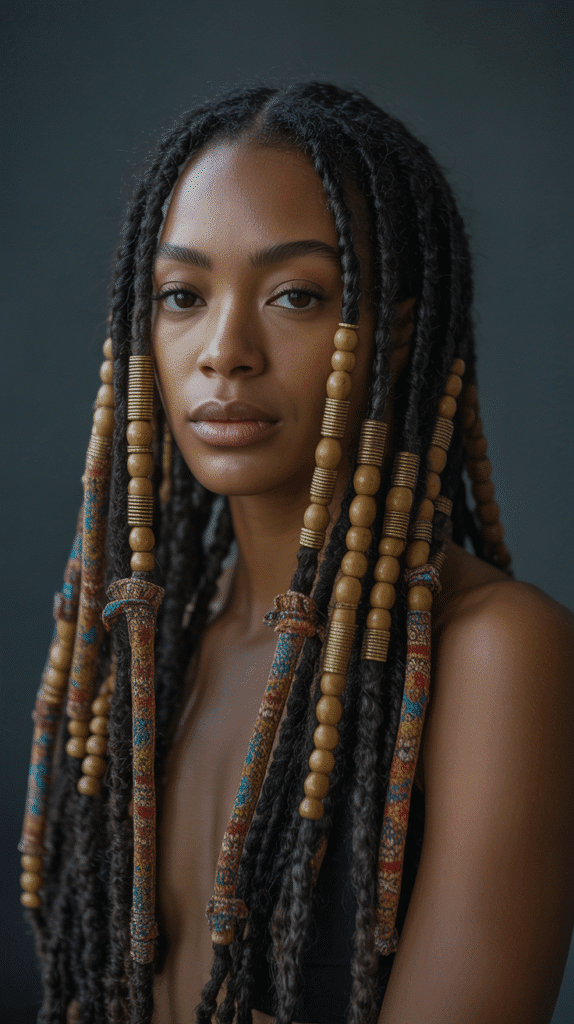 37 Gorgeous Long Dreadlock Styles for Black Women Full of Elegance 14 Long Locs with Accessories