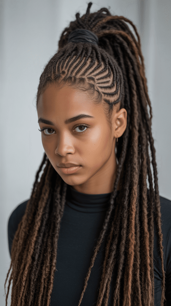 33 Latest Long Dreadlock Styles Full of Elegance and Style 21 Loc Ponytail with Braided Base