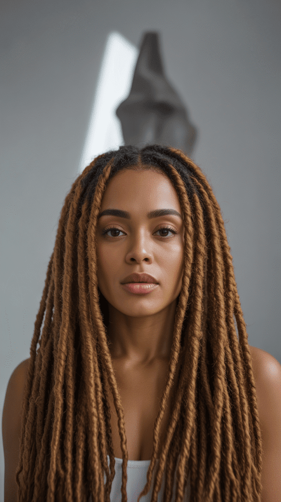 33 Latest Long Dreadlock Styles Full of Elegance and Style 1 Classic Center-Part Long Locs