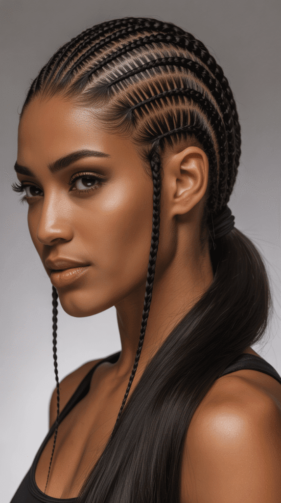 30 Gorgeous Winter Wig Styles for Black Women You'll Want to Try Now 28 Cornrow Ponytail with Extensions