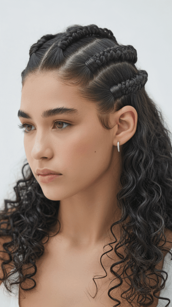 33 Stunning Curly Half-Up Half-Down Hairstyles 23 Curly Half-Up with Infinity Braid